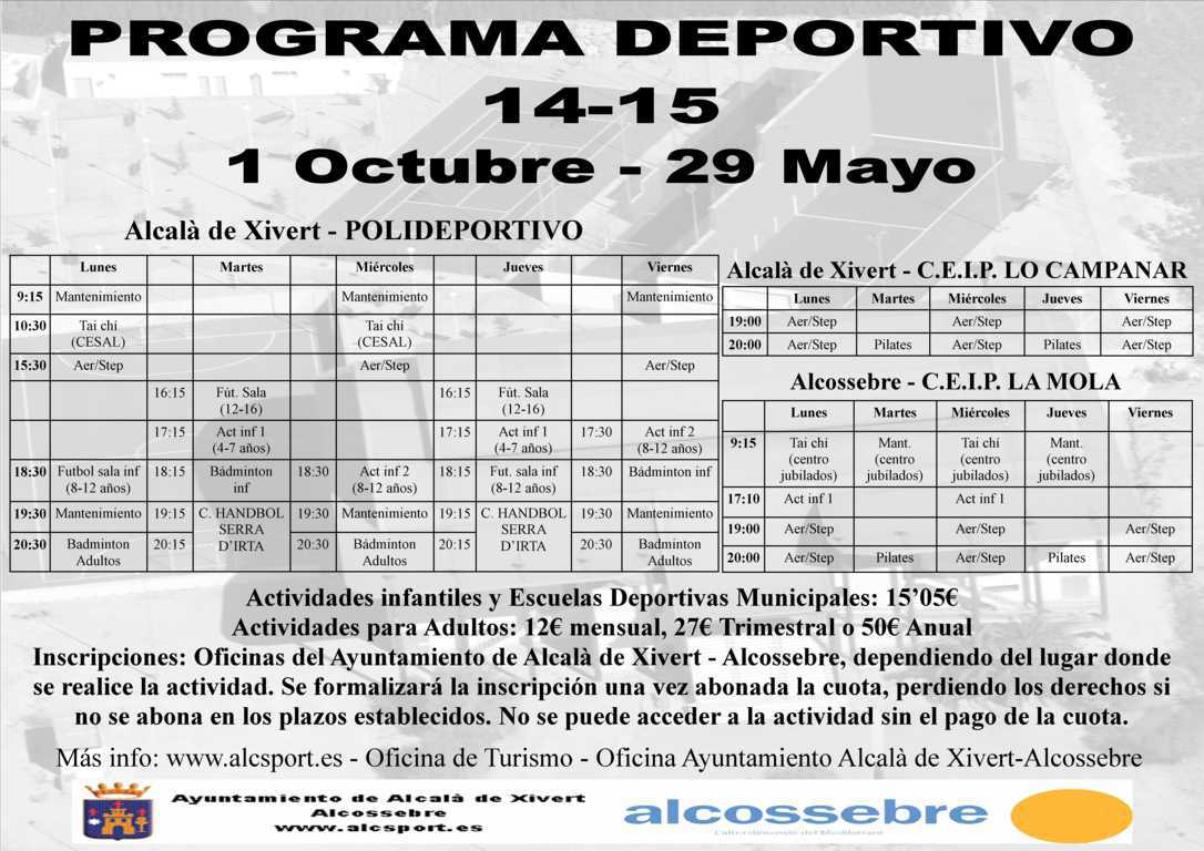 activités sportives programme Alcossebre