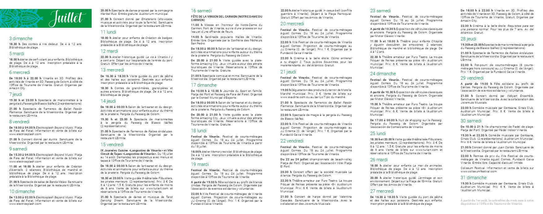 activités de juillet Vinaros programme activités de juillet Vinaros